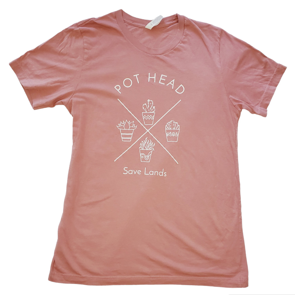 ✨️3/$20✨️Save Lands "Pot Head" Gardening Pun Mauve Graphic Tee Med Summer 420